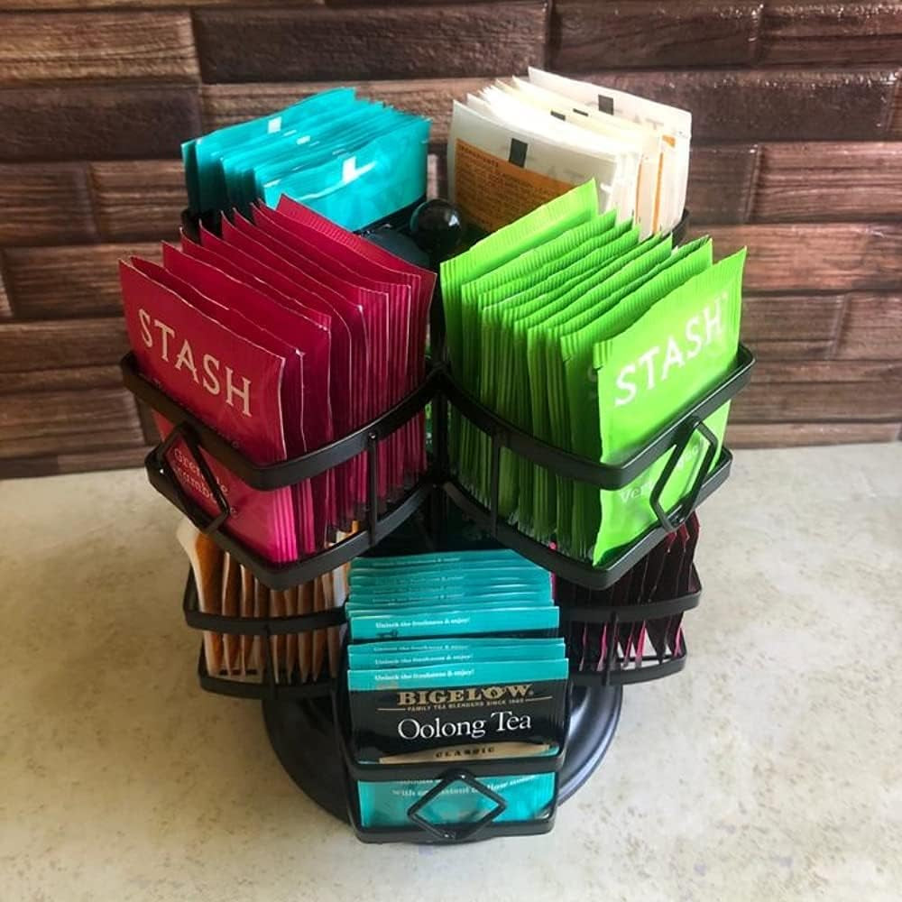 Tea Bag Organizer 360˚ Spinning Carousel Organizer - Holds up to 100 Tea Bags - Tea Storage Organizer - Lazy Susan - Tea Accessories for Tea Lovers - Tea Container for Tea Bags - Tea Bags Not Included