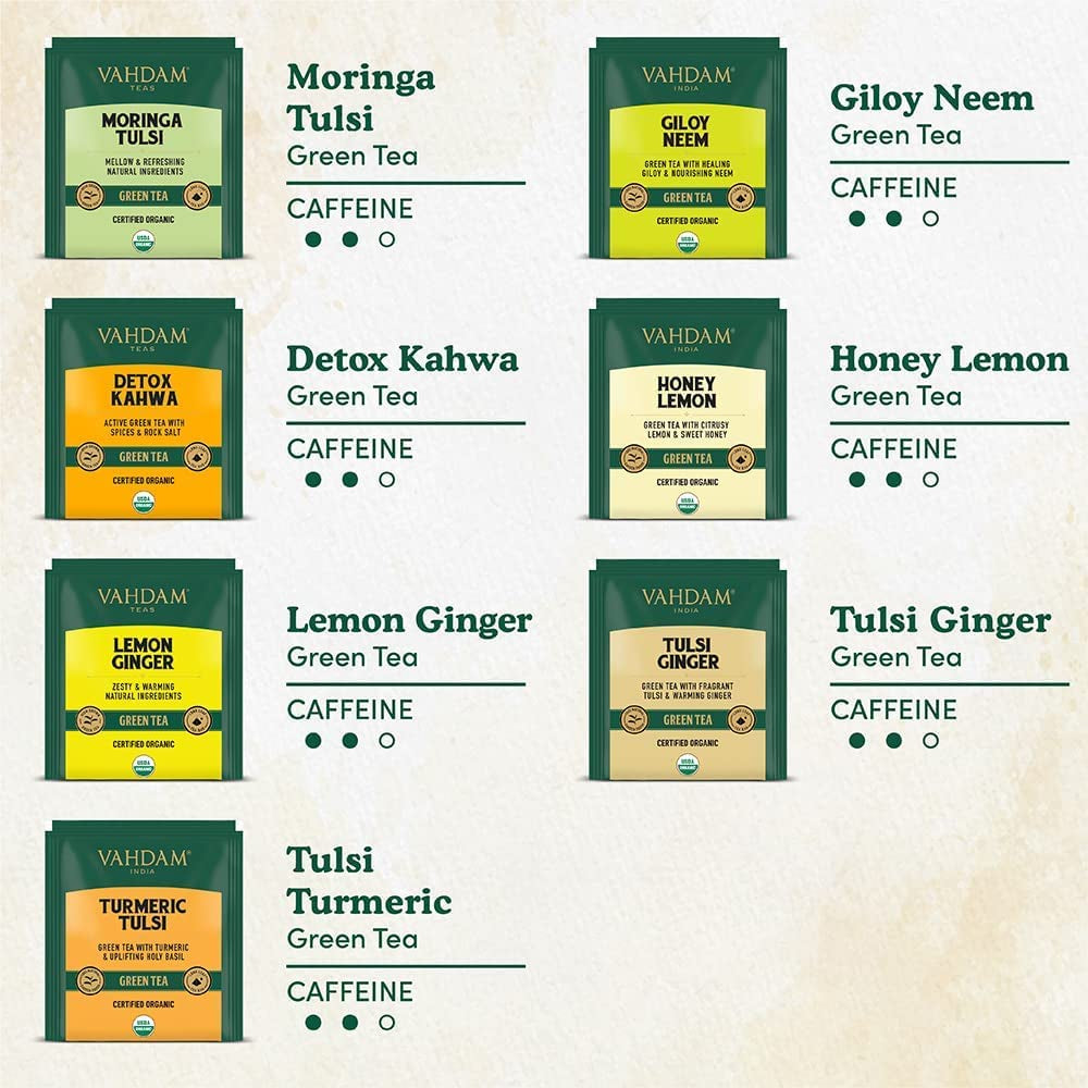 , Assorted Green Tea Sampler Gift Set (15 Flavors, 15 Count) Gluten Free, Non GMO | Tea Variety Pack - Long Leaf Pyramid Green Tea Bags Variety Pack | Gifts for Him/Her | Gifts for Women & Men