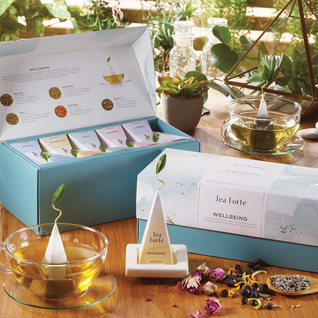 Premium Presentation Box Gift Set Sampler, 20 Count, Assorted Blends Individually Wrapped Handcrafted Pyramid Infuser Bags, Wellbeing Tea